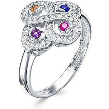 Кольцо с россыпью цветных и драгоценных камней из серебра (арт. 2054314)