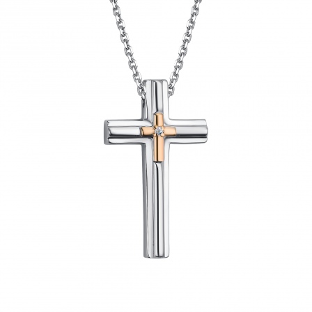 Колье Крест с 1 бриллиантом из серебра и золота (арт. 2055616)