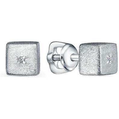 Серьги Кубики с 2 бриллиантами из серебра (арт. 2057137)