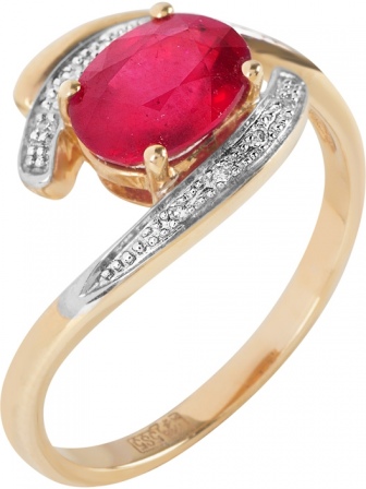 Кольцо с рубином и бриллиантами из красного золота (арт. 2080156)