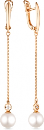 Серьги с жемчугом и фианитами из красного золота (арт. 2112046)