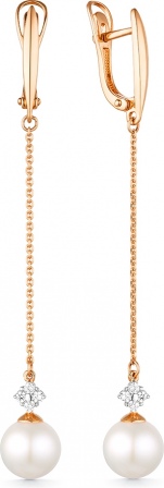 Серьги с жемчугом и фианитами из красного золота (арт. 2112884)