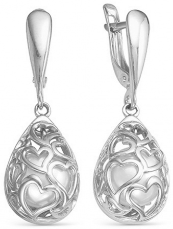 Серьги Сердечки с 2 жемчугом из серебра (арт. 2121784)