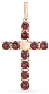 Крестик с 10 гранатами из красного золота (арт. 2131697)