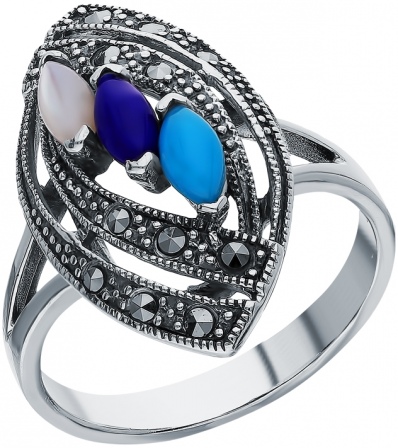 Кольцо с россыпью цветных камней из серебра (арт. 2140591)
