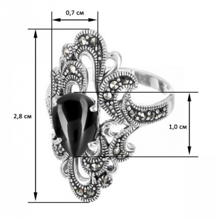 Кольцо с марказитами и ониксами из серебра (арт. 2144991)