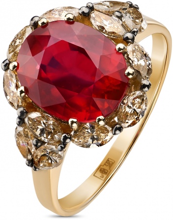 Кольцо с рубином и бриллиантами из жёлтого золота (арт. 2150137)