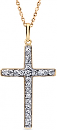 Крестик с 22 бриллиантами из жёлтого золота (арт. 2150321)