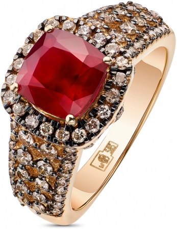 Кольцо с рубином и бриллиантами из жёлтого золота (арт. 2150645)