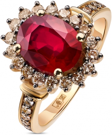 Кольцо с рубином и бриллиантами из жёлтого золота (арт. 2151330)