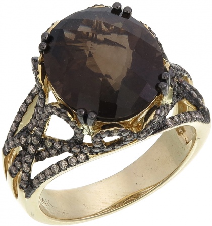 Кольцо с кварцем и бриллиантами из жёлтого золота (арт. 2151408)