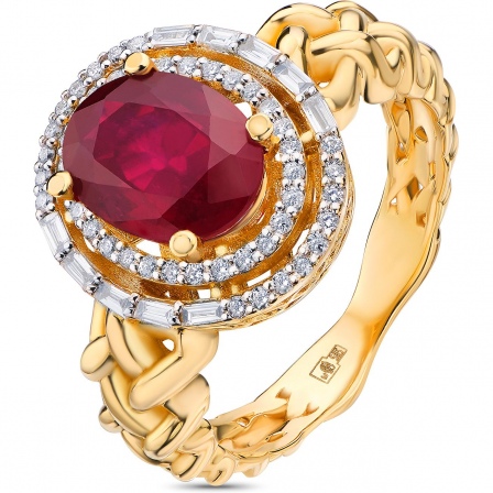 Кольцо с рубином и бриллиантами из жёлтого золота (арт. 2151674)