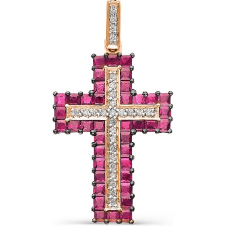 Крестик с рубинами и бриллиантами из красного золота (арт. 2163552)