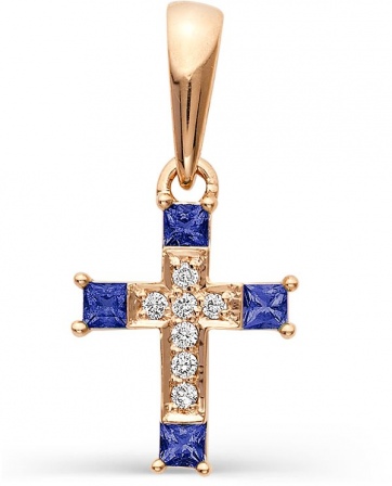 Крестик с сапфирами и бриллиантами из красного золота (арт. 2163783)
