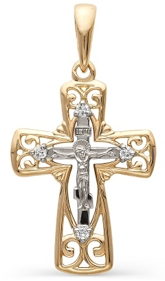 Крестик с 4 бриллиантами из красного золота (арт. 2167049)