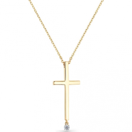 Колье Крест с 1 бриллиантом из жёлтого золота (арт. 2167853)