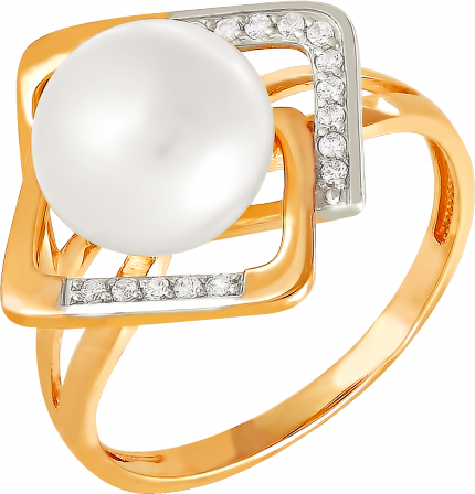 Кольцо с жемчугом и фианитами из красного золота (арт. 2170000)