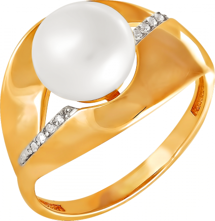 Кольцо с жемчугом и фианитами из красного золота (арт. 2170001)