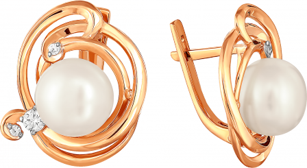 Серьги с жемчугом и фианитами из красного золота (арт. 2170007)