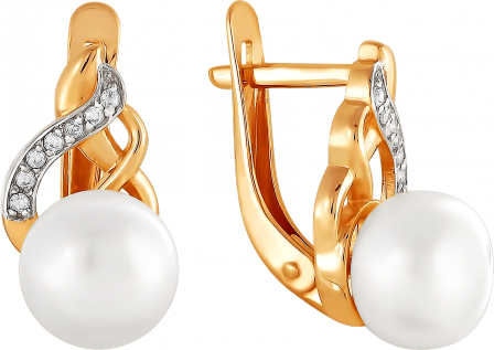 Серьги с жемчугом и фианитами из красного золота (арт. 2170168)