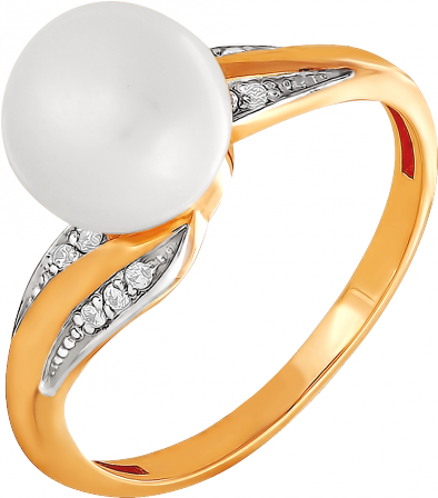Кольцо с жемчугом и фианитами из красного золота (арт. 2170218)