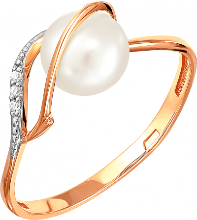 Кольцо с жемчугом и фианитами из красного золота (арт. 2170400)