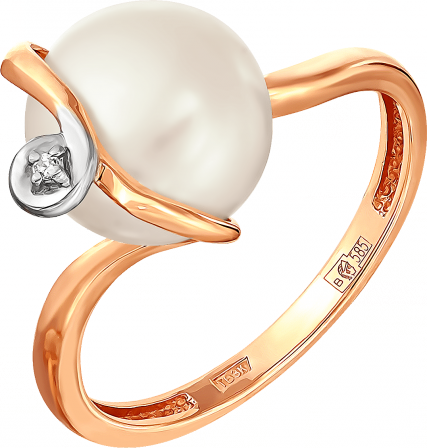 Кольцо с жемчугом и фианитом из красного золота (арт. 2170403)