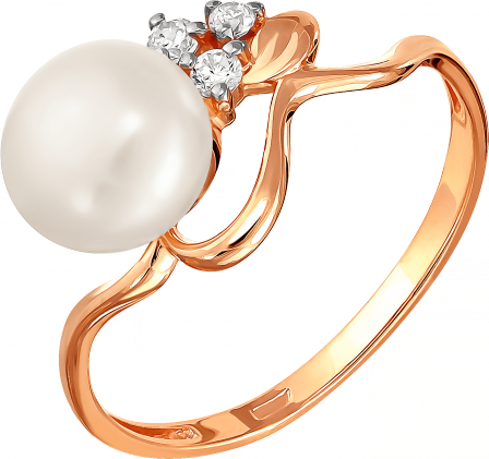 Кольцо с жемчугом и фианитами из красного золота (арт. 2170445)