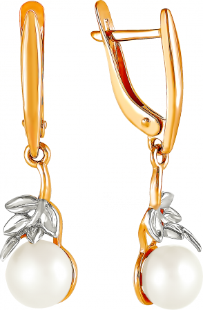Серьги Листики с 2 жемчугом из красного золота (арт. 2170695)