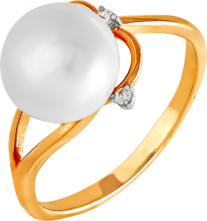 Кольцо с жемчугом и фианитами из красного золота (арт. 2170751)