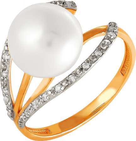 Кольцо с жемчугом и фианитами из красного золота (арт. 2170759)