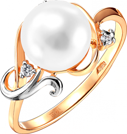 Кольцо с жемчугом и фианитами из красного золота (арт. 2170812)