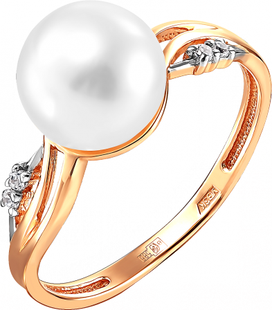 Кольцо с жемчугом и фианитами из красного золота (арт. 2170834)