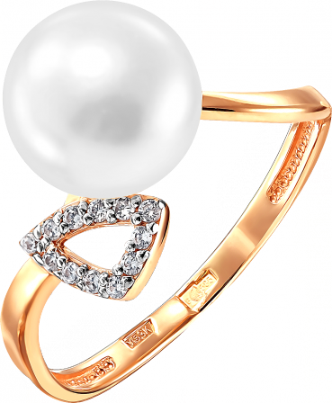 Кольцо с жемчугом и фианитами из красного золота (арт. 2170841)