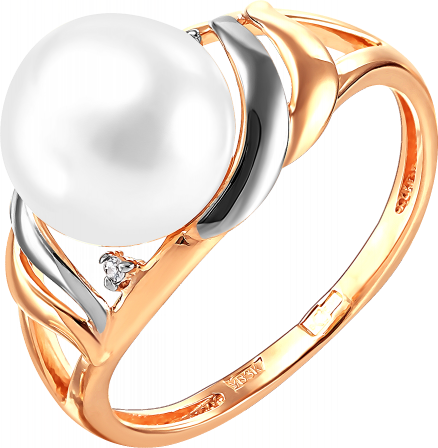 Кольцо с жемчугом и фианитами из красного золота (арт. 2170846)