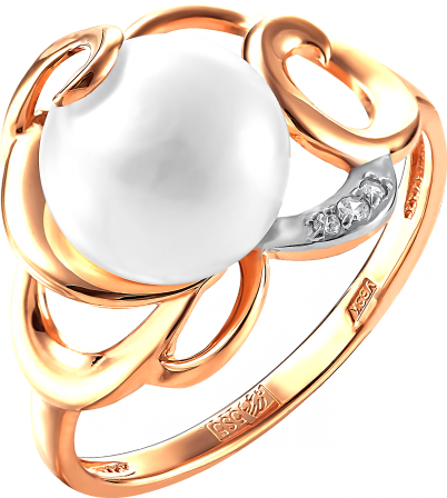 Кольцо с жемчугом и фианитами из красного золота (арт. 2170869)