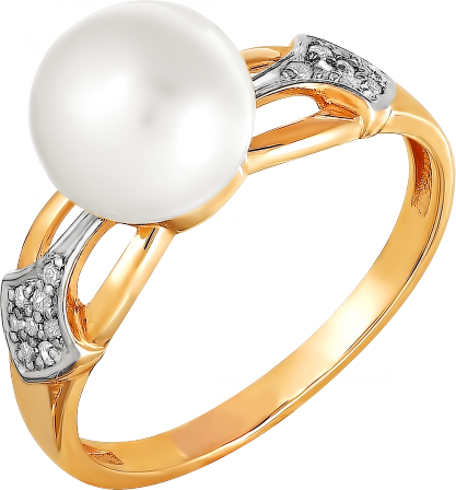 Кольцо с жемчугом и фианитами из красного золота (арт. 2170894)