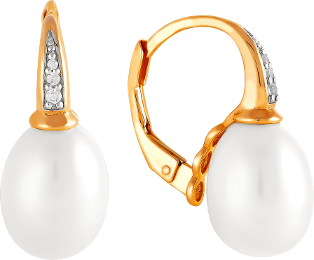 Серьги с жемчугом и фианитами из красного золота (арт. 2170904)