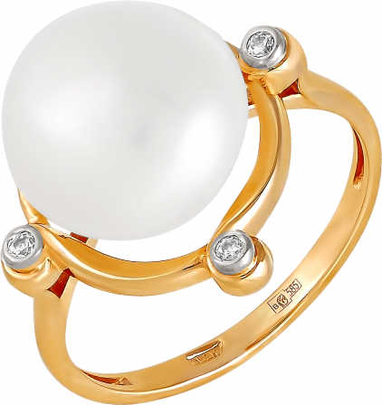 Кольцо с жемчугом и фианитами из красного золота (арт. 2170973)