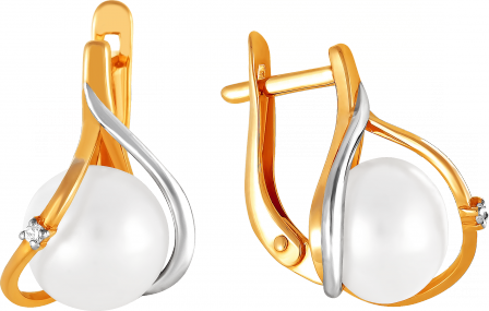 Серьги с жемчугом и фианитами из красного золота (арт. 2171002)