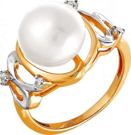 Кольцо с жемчугом и фианитами из красного золота (арт. 2171025)
