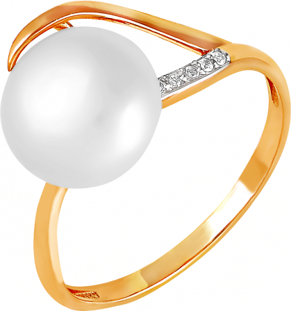 Кольцо с жемчугом и фианитами из красного золота (арт. 2171030)