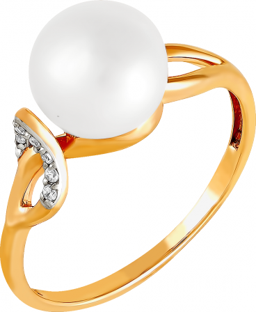 Кольцо с жемчугом и фианитами из красного золота (арт. 2171083)
