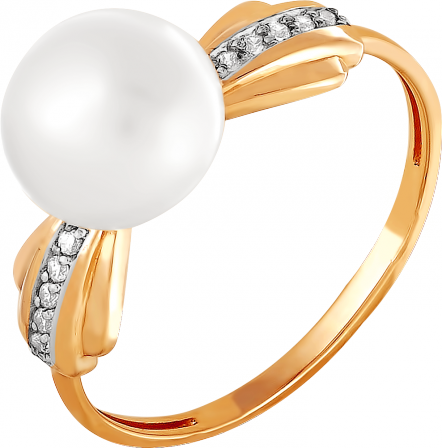 Кольцо с жемчугом и фианитами из красного золота (арт. 2171084)