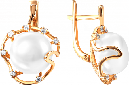 Серьги с жемчугом и фианитами из красного золота (арт. 2171267)