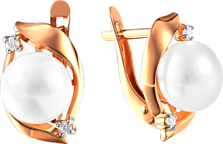 Серьги с жемчугом и фианитами из красного золота (арт. 2171464)