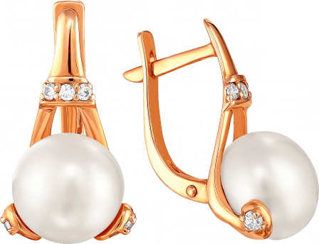 Серьги с жемчугом и фианитами из красного золота (арт. 2171614)