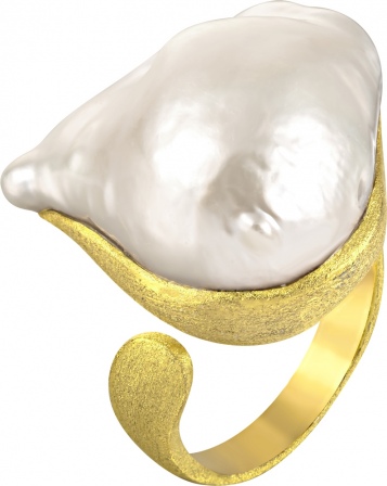 Кольцо с 1 жемчугом из серебра с позолотой (арт. 2172603)