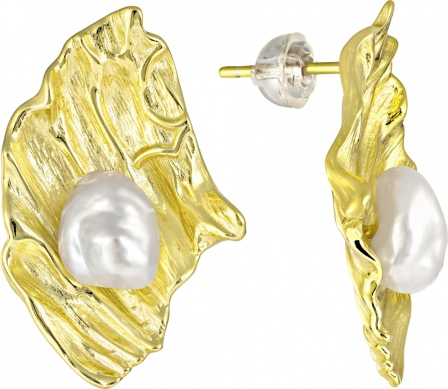 Серьги с 2 жемчугом из серебра с позолотой (арт. 2172605)
