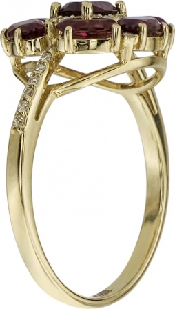 Кольцо с родолитами и бриллиантами из жёлтого золота (арт. 2182174)